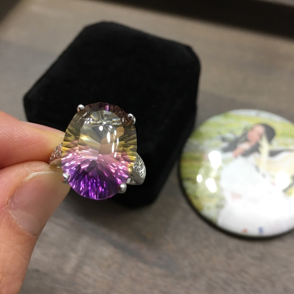 Certified 14.2 CT Ametrine Solid Silver Ring - Picture 7 of 16